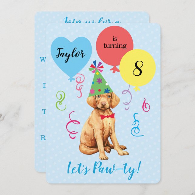 Birthday Party Balloons Vizsla Invitation (Front/Back)