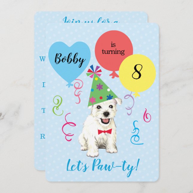 Birthday Party Balloons Westie Invitation (Front/Back)