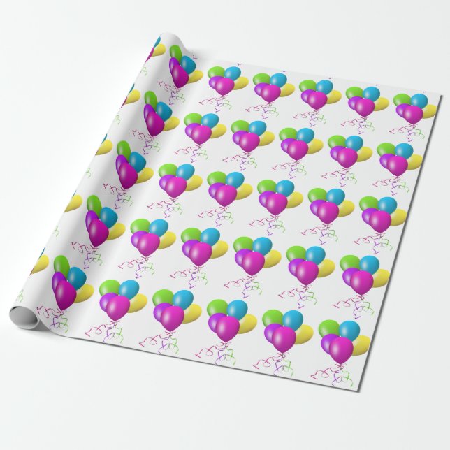 Birthday Party Balloons Wrapping Paper (Unrolled)