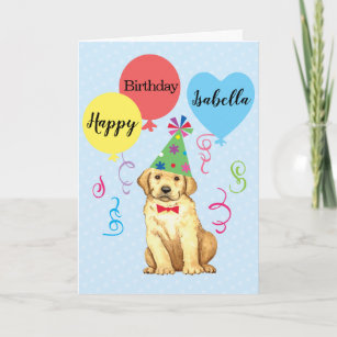 Birthday Party Balloons Yellow Lab Card