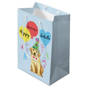 Birthday Party Balloons Yellow Lab Medium Gift Bag