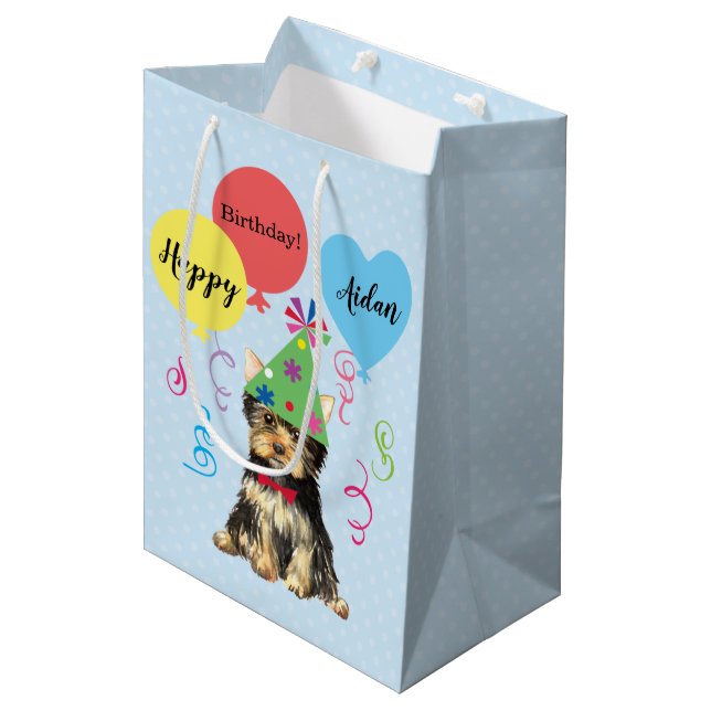 Birthday Party Balloons Yorkie Medium Gift Bag (Front Angled)