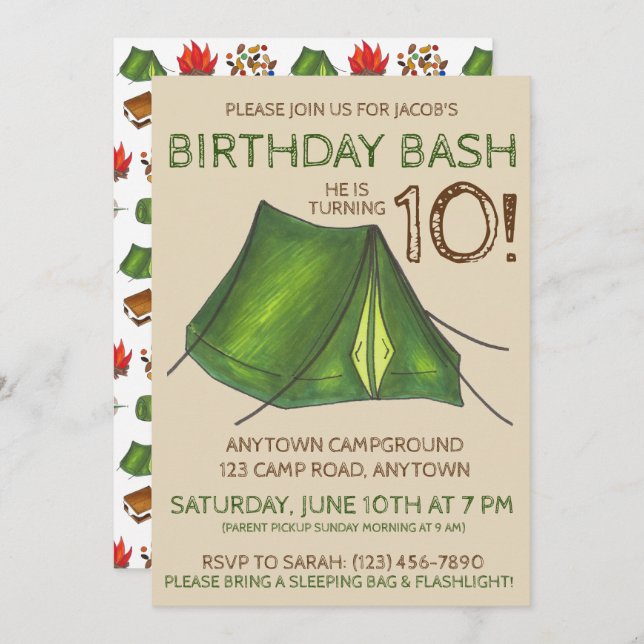 Birthday Party Bash Camp Tent Sleepover Camping Invitation (Front/Back)
