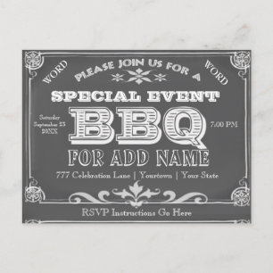 Birthday Party   BBQ   Vintage Chalkboard Invitation Postcard
