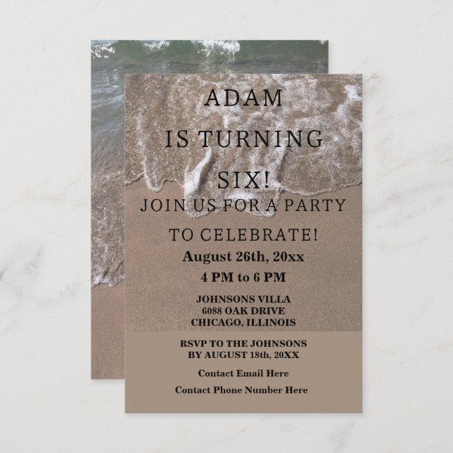 Birthday Party Beach Nautical Custom Trendy Cool Invitation (Front/Back)