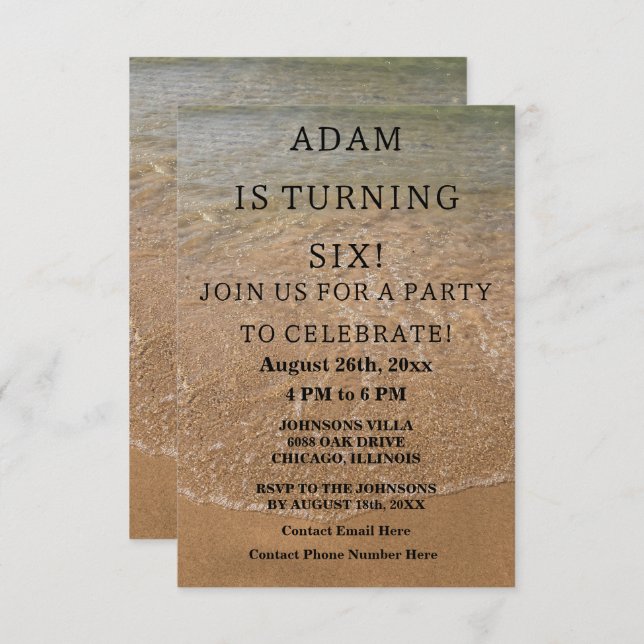 Birthday Party Beach Nautical Custom Trendy Cute Invitation (Front/Back)