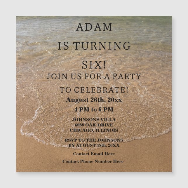 Birthday Party Beach Nautical Custom Trendy Cute Magnetic Invitation (Front)