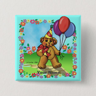 Birthday Party Bear  15 Cm Square Badge