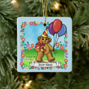 Birthday Party Bear Ceramic Ornament