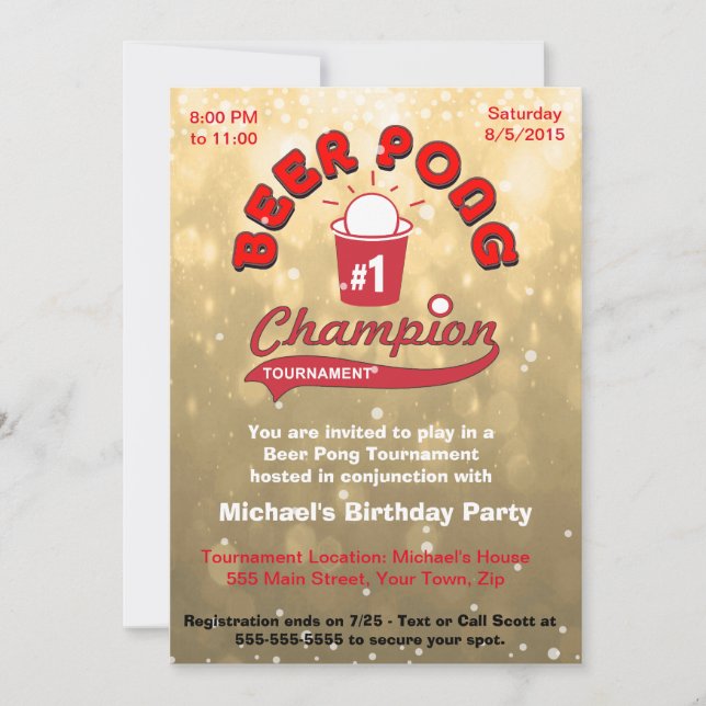 Birthday Party Beer Pong Invitation (Front)