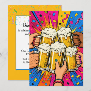 Birthday Party Beer Toast in Pop Art Invitation