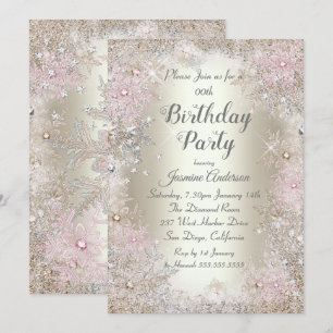 Birthday Party Beige gold Pink Winter Wonderland Invitation