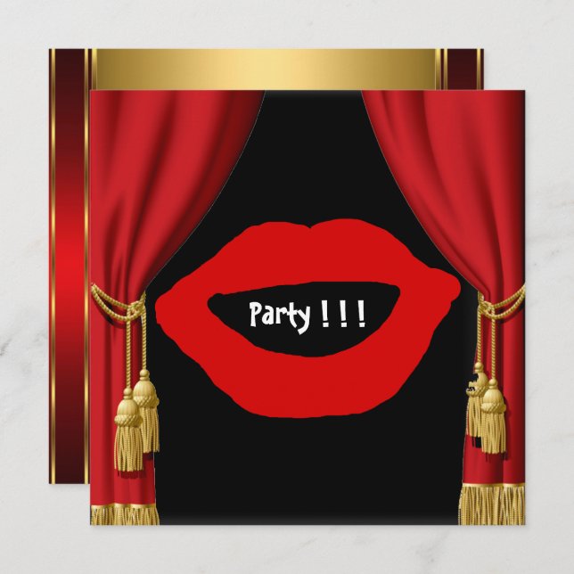 Birthday Party Big Lips Curtains Invitation (Front/Back)