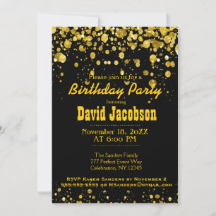 Birthday Party   Black and Gold Invitation