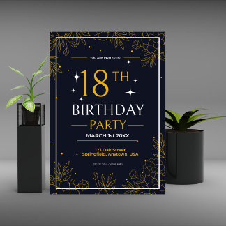 birthday party black and gold Stylish Announcement