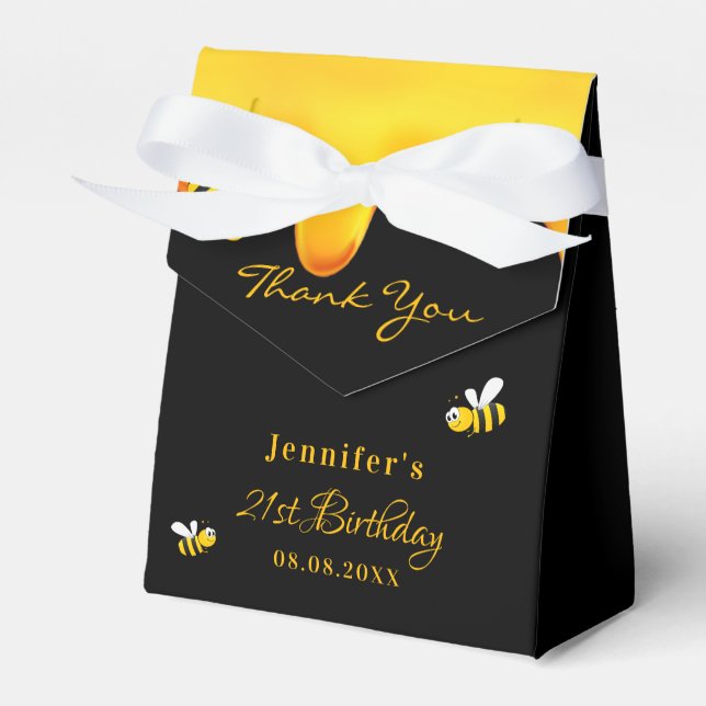 Birthday Party black bumble bees honey thank you Favour Box (Front Side)