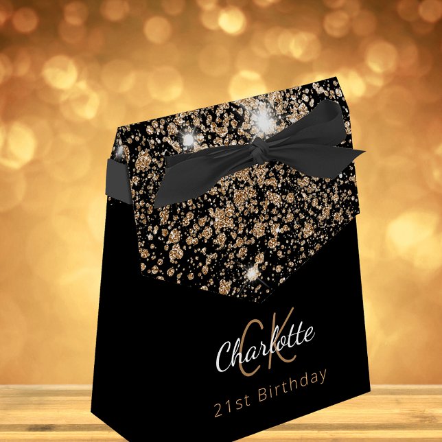 Birthday Party black glitter gold monogram Favour Box (Creator Uploaded)