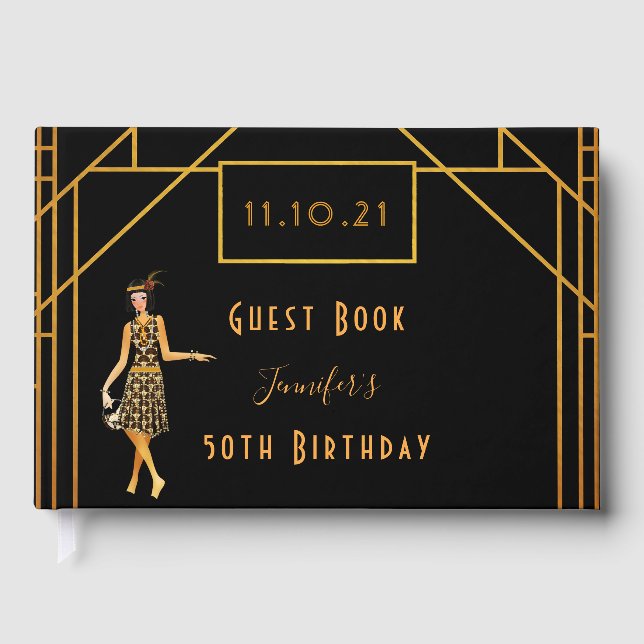 Birthday party black gold 1920's art deco guest book (Front)