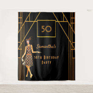Birthday party black gold 1920's art deco style tapestry