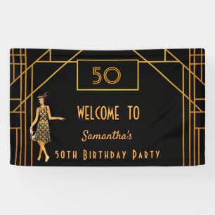 Birthday party black gold 1920's Gatsby Banner