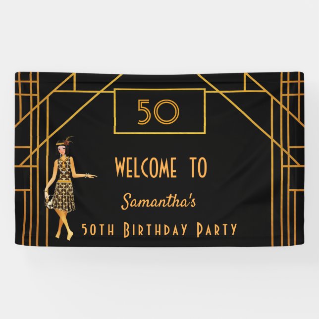 Birthday party black gold 1920's Gatsby Banner (Horizontal)