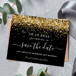 Birthday party black gold budget save the date flyer<br><div class="desc">Please note that this Save the date is on flyer paper and very thin. Envelopes are not included. For thicker Save the Date cards (same design) please visit our store. A Save the Date for a 30th (or any age) birthday party. A stylish black background decorated with faux gold glitter...</div>