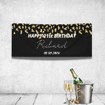 Birthday party black gold confetti banner<br><div class="desc">Black background decorated with faux gold confetti.  Text: Happy 21st (or any age) Birthday.  Personalise and add a name and date.</div>