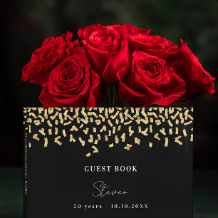 Birthday party black gold confetti guest book