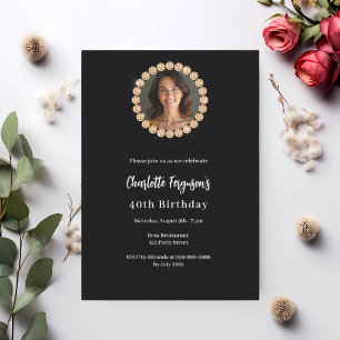 Birthday party black gold diamond photo invitation
