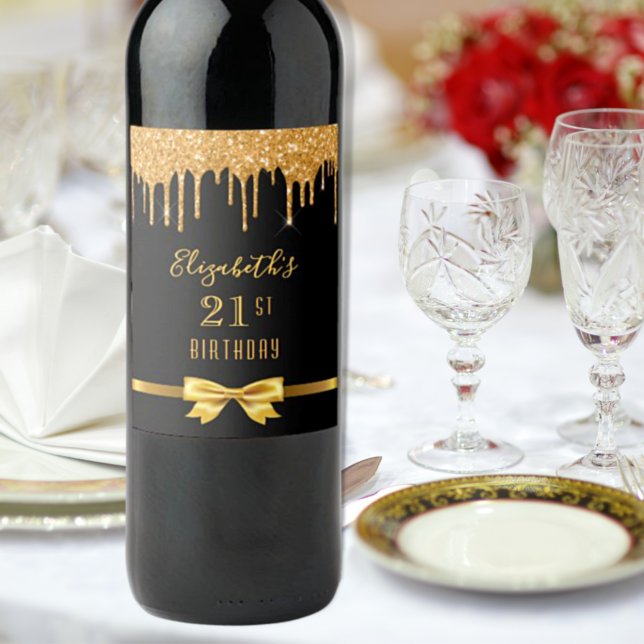 Birthday party black gold glitter 50 years wine label (Creator Uploaded)