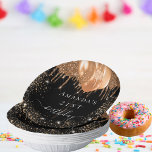 Birthday party black gold glitter balloons name paper plate<br><div class="desc">For an elegant 21st (or any age) birthday party. A chic black background. Decorated with dark gold faux glitter drips,  paint dripping look, glitter dust and balloons.  Personalise and add the name and age 21.</div>