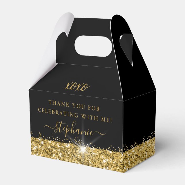 Birthday Party Black Gold Glitter Confetti Favour Box (Front Side)