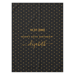 Birthday party black gold glitter dots pattern tablecloth