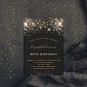 Birthday party black gold glitter dust luxury invitation