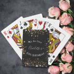 Birthday party black gold glitter dust name playing cards<br><div class="desc">Girly and trendy playing cards for a 50th (or any age)  birthday party. A classic black background decorated with faux gold glitter dust. Personalise and add a date,  name and age 50. The name is written with a modern hand lettered style script. Perfect for party games or as favours.</div>