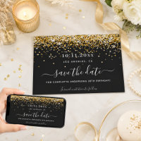 Birthday party black gold glitter elegant save the