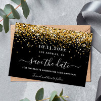 Birthday party black gold glitter elegant save the
