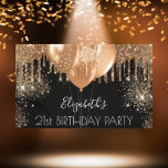 Birthday party black gold glitter name welcome banner<br><div class="desc">For an elegant 21st (or any age) birthday party. A chic black background. Decorated with dark gold faux glitter drips,  paint dripping look, glitter drops and balloons.  Personalise and add the name and age 21. Perfect both as a welcome  banner or as party decor.</div>