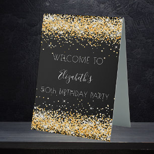 Birthday party black gold glitter sparkles welcome