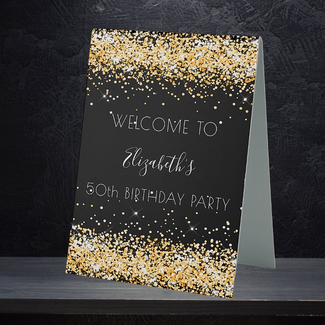Birthday party black gold glitter sparkles welcome (Creator Uploaded)