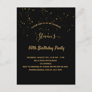 Birthday party black gold simple invitation postcard