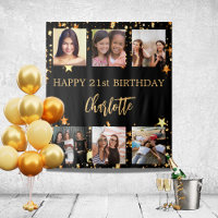 Birthday party black gold stars photo collage