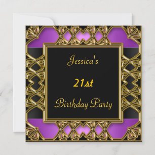 Birthday Party  Black Purple Gold Invitation
