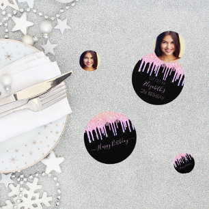 Birthday party black rainbow glitter photo pink confetti