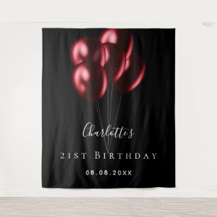 Birthday party black red balloons name  tapestry