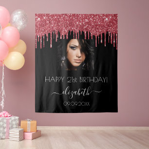 Birthday party black red glitter drips photo  tapestry