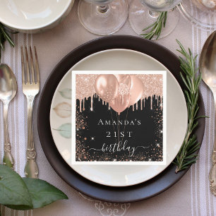 Birthday party black rose gold glitter balloons napkin