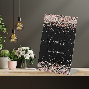 Birthday party black rose gold glitter guest favou pedestal sign