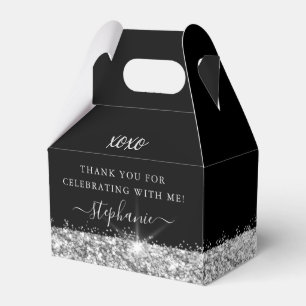 Birthday Party Black Silver Glitter Confetti Favour Box