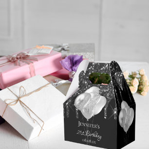 Birthday party black silver glitter drips balloons favour box